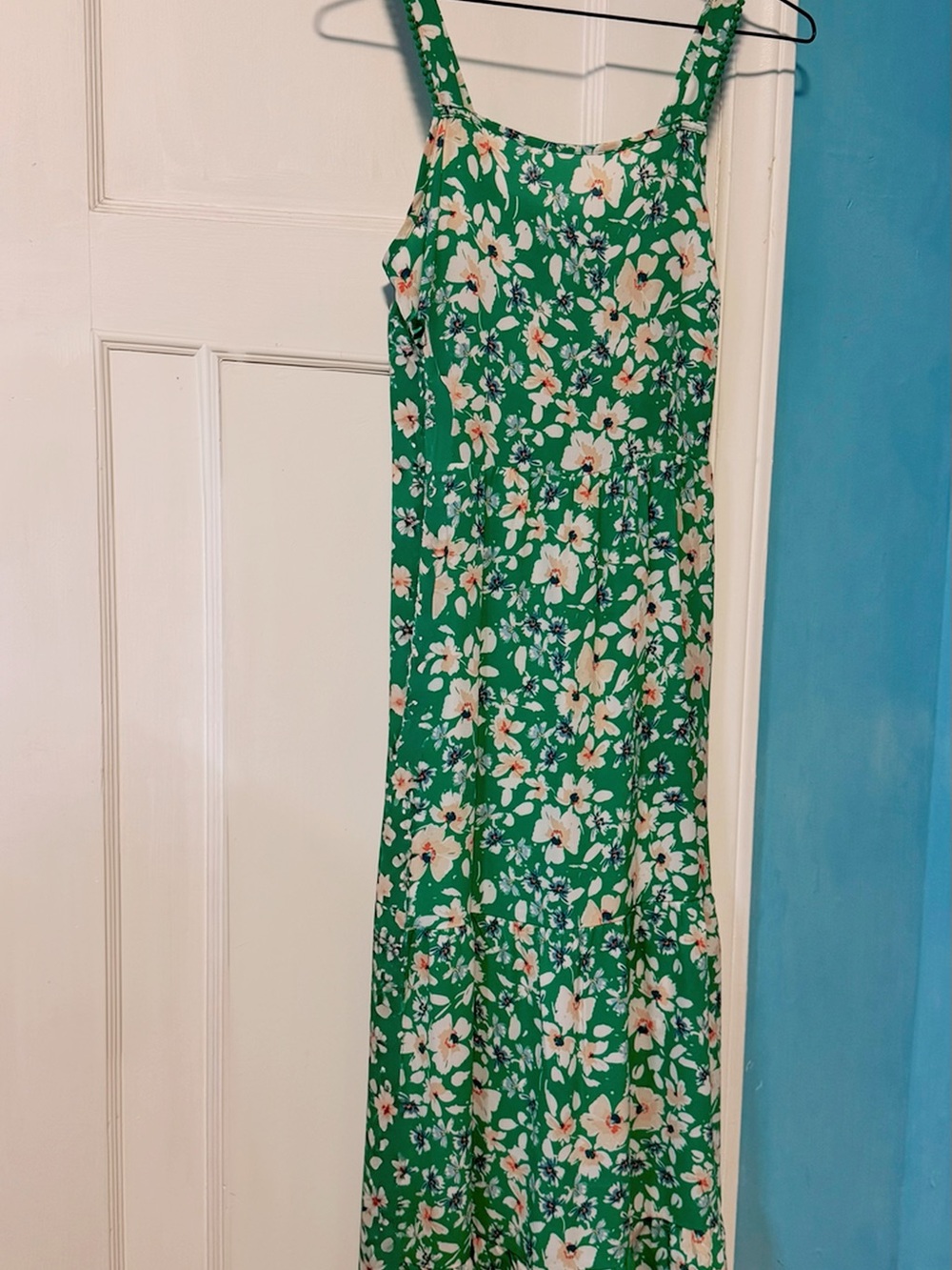 Green Floral Maxi Dress with Cream & Pink Blooms